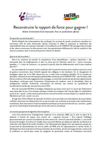 Reconstruire le rapport de force pour gagner ! Motion d’orientation École émancipée–Pour un syndicalisme offensif