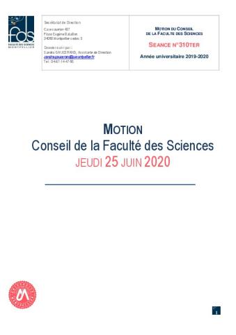 Université de Montpellier : Motion LPPR de la faculté des Sciences réunie en conseil extraordinaire le 25 juin 2020
