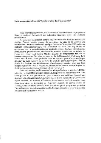 Université de Montpellier : Motion du conseil d'administration du 28 janvier 2019