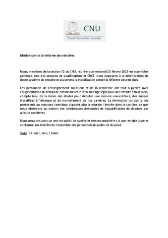 Motion 72ème section contre la réforme des retraites