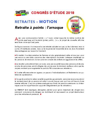 « Retraite à points : l’arnaque » - Motion Retraite du congrès d'étude 2018