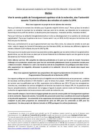Université Aix-Marseille : Motion des personnels mobilisé.es - 14 janvier 2020