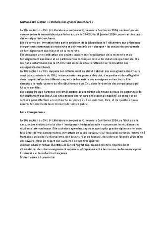 FEVRIER 2024 : MOTIONS CNU