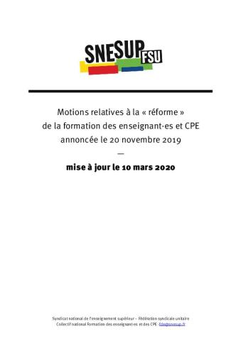 Formation des enseignants | Motions à propos des annonces du 20 novembre 2019 (actualisation au 10 mars 2020)