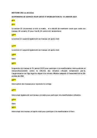 Réforme des retraites 2023 - Motions des sections CNU