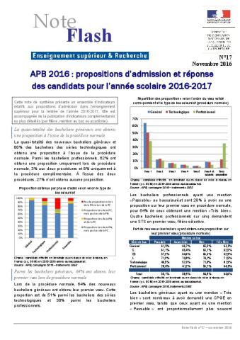 Note FLASH 17 - APB 2016 : propositions d’admission et réponse des candidats pour l’année scolaire 2016-2017