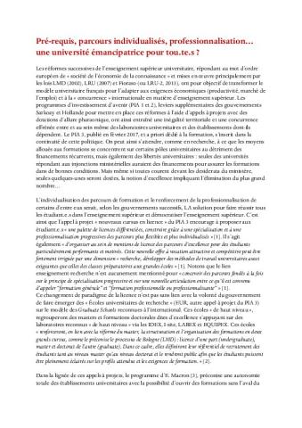 Pré-requis, parcours individualisés, professionnalisation… une université émancipatrice pour tou.te.s ?