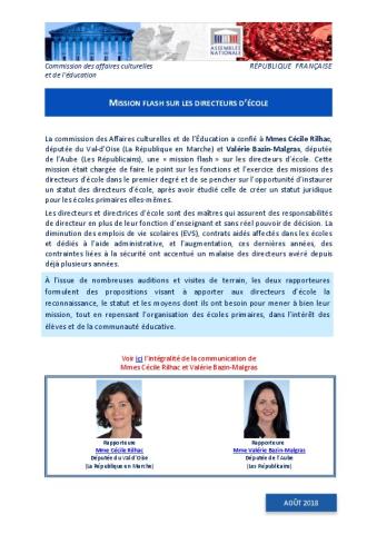 MISSION FLASH SUR LES DIRECTEURS D’ÉCOLE [Assemblée nationale, Commission des affaires culturelles et de l’éducation]