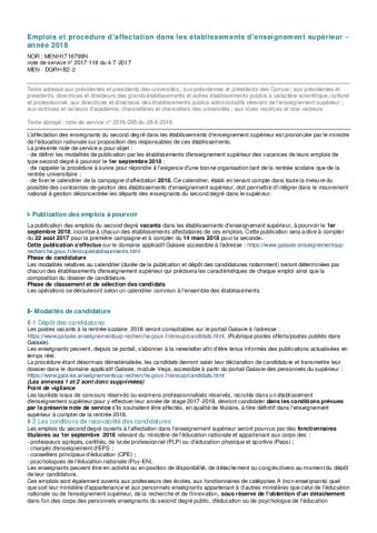 Emplois et procédure d'affectation dans les établissements d'ESR - 2018 : note de service n° 2017-118 du 4-7-2017
