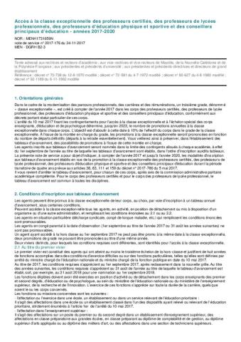 Accès à la classe exceptionnelle des professeurs certifiés et des professeurs d'EPS - 2017-2020 - Note de service n° 2017-176 du 24-11-2017