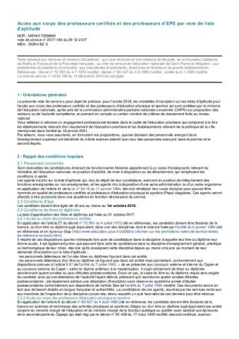 Accès aux corps des professeurs certifiés et des professeurs d'EPS par voie de liste d'aptitude - Note de service n° 2017-190 du 29-12-2017