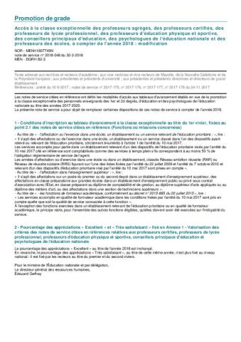 MODIFICATION des critères d'accès à la classe exceptionnelle des professeurs agrégés, des professeurs certifiés, et des professeurs d'EPS - 2018 - Note de service n° 2018-048 du 30-3-2018
