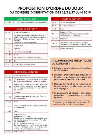 Ordre du jour du congrès d'orientation 2019