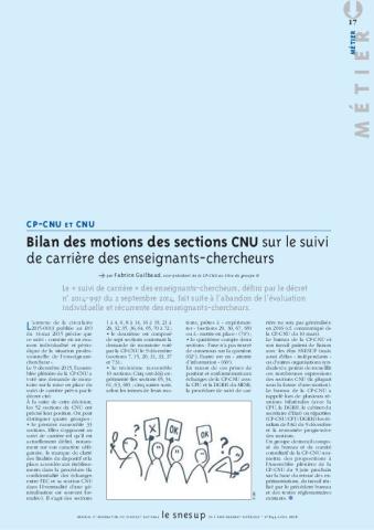 CP-CNU ET CNU : Bilan des motions des sections CNU sur le suivi de carrière des enseignants-chercheurs - Fabrice Guilbaud - N° 644 AVRIL 2016