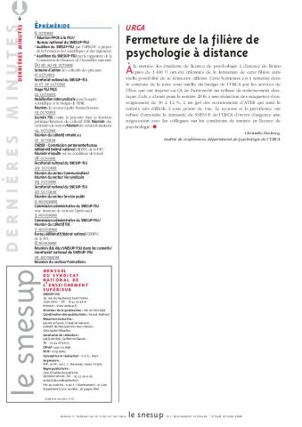 URCA : Fermeture de la filière de psychologie à distance - Chistelle Declercq - N° 648 OCTOBRE 2016