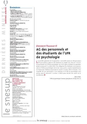 UNIVERSITÉ TOULOUSE-II : AG des personnels et des étudiants de l’UFR de psychologie - Hervé Petit - N° 648 OCTOBRE 2016