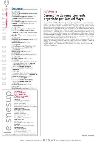 IUT Paris 13 : cérémonie de remerciements organisée par Samuel Mayol - Isabelle de Mecquenem - N° 651 JANVIER 2017