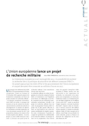 L'Union européenne lance un projet de recherche militaire - Marc Delepouve - N° 651 JANVIER 2017