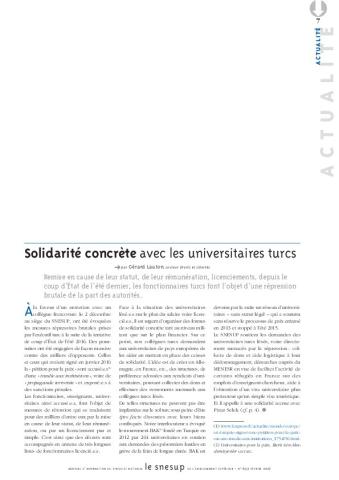 Solidarité concrète avec les universitaires turcs, par Gérard Lauton/N° 652 FEVRIER 2017