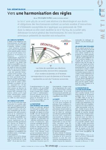 Loi déontologie : vers une harmonisation des règles - Christophe Voilliot - N° 651 JANVIER 2017