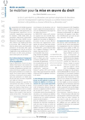 Accès au master : se mobiliser pour la mise en oeuvre du droit - Pierre Chantelot - N° 651 JANVIER 2017