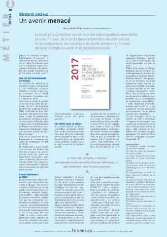 Sécurité sociale : un avenir menacé, par Jean Amar/N° 653 MARS 2017