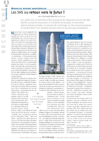 Nouvelles mesures ministérielles : les SHS ou retour vers le futur ! - Christophe Pébarthe - N° 652 FEVRIER 2017