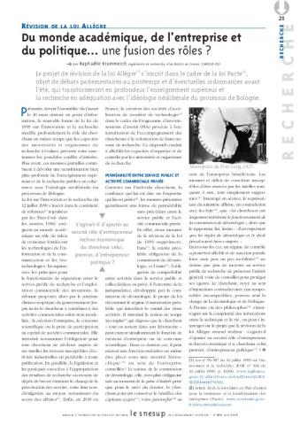 RÉVISION DE LA LOI ALLÈGRE, par Raphaëlle Krummeich, ingénieure de recherche, élue Biatss au Cneser, SNASUB-FSU