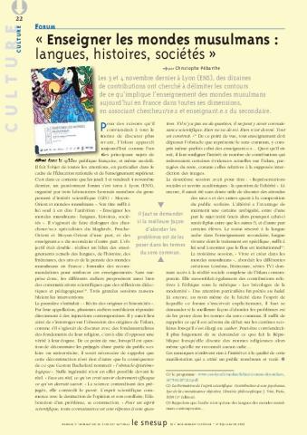 Forum : enseigner les mondes musulmans - Christophe Pébarthe - N° 651 JANVIER 2017