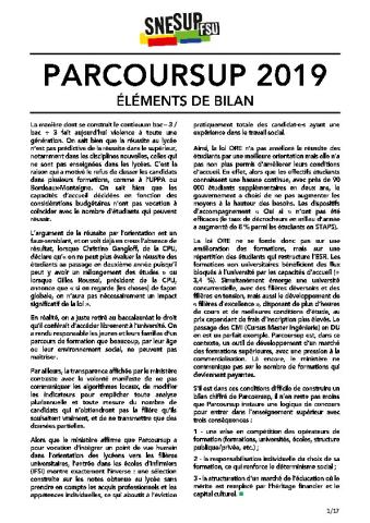 Dossier PARCOURSUP 2019 - ÉLÉMENTS DE BILAN
