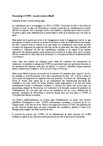 Parcoursup à l’UPPA : un oui à tou.te.s effectif