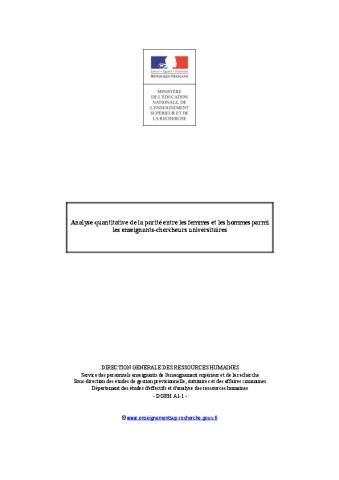 Rapport sur la parité dans l' ESR publié en septembre 2016