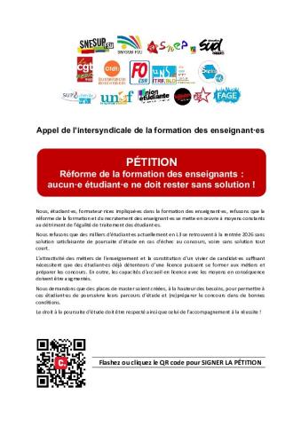 PÉTITION - Réforme de la formation des enseignants : aucun·e étudiant·e ne doit rester sans solution ! 