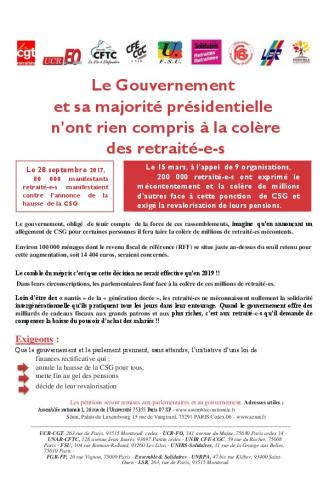 Retraité.e.s et actif.ve.s  uni.e.s, agissons ensemble pour faire reculer le Gouvernement !