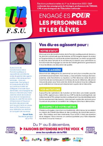CAPN des enseignants second degré : profession de foi et liste FSU