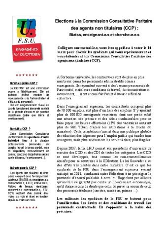 Sorbonne université : Réunion avec les candidats FSU mardi 19 février 2019 - Professions de foi