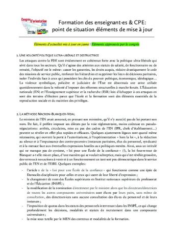 Formation des enseignant·es & CPE : point de situation éléments de mise à jour