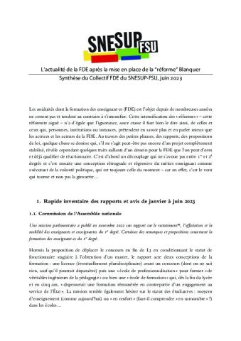 L’actualité de la FDE après la mise en place de la “réforme” Blanquer : Synthèse du Collectif FDE du SNESUP-FSU (juin 2023)