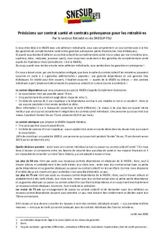 Précisions sur contrat santé et contrats prévoyance pour les retraité·es - Texte du secteur retraité-es - 6 mai 2026