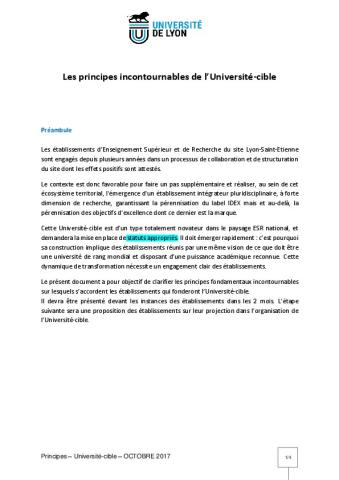 Université-cible -  Communiqué intersyndical de l'université de Lyon - 23 octobre 2017