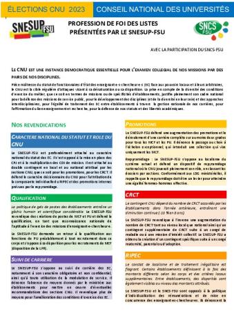 Profession de foi générale des listes SNESUP au scrutin 2023 pour le CNU