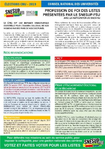 Profession de foi générale des listes présentées par le SNESUP-FSU