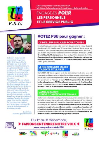 Profession de foi FSU pour le CSA MESR 
