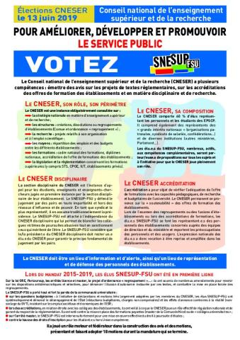profession de foi des candidats du SNESUP-FSU à l'élection du CNESER 2019-2023