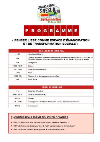 Programme du congrès d'étude 2022