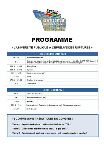 Programme du congrès d'étude 2024