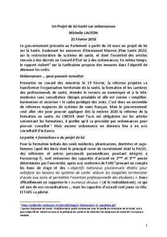 Un projet de loi Santé sur ordonnances, par Michelle Lauton - 25 février 2019