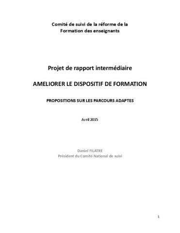 Propositions sur les parcours adaptés | Comité de suivi de la réforme de la FDE (avril 2015) 