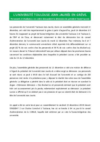 Toulouse Jean Jaurès en grève : Personnels et étudiant.e.s en colère demandent la démission du président Lacroix