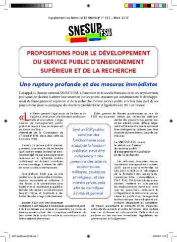 Propositions pour le développement du service public d'enseignement supérieur et de la recherche - Supplément mensuel n° 653 - Mars 2017
